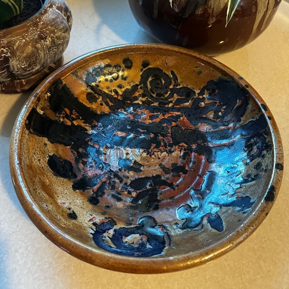 Handmade glazed pottery tray.